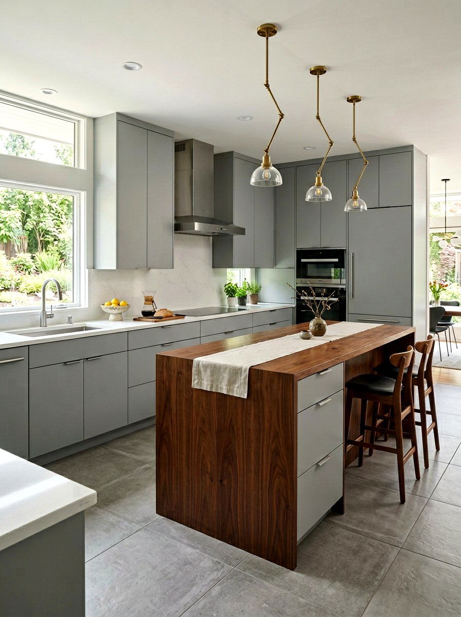 Soft grey and walnut kitchen cabinets - 30 kitchen paint cabinet combo ideas
