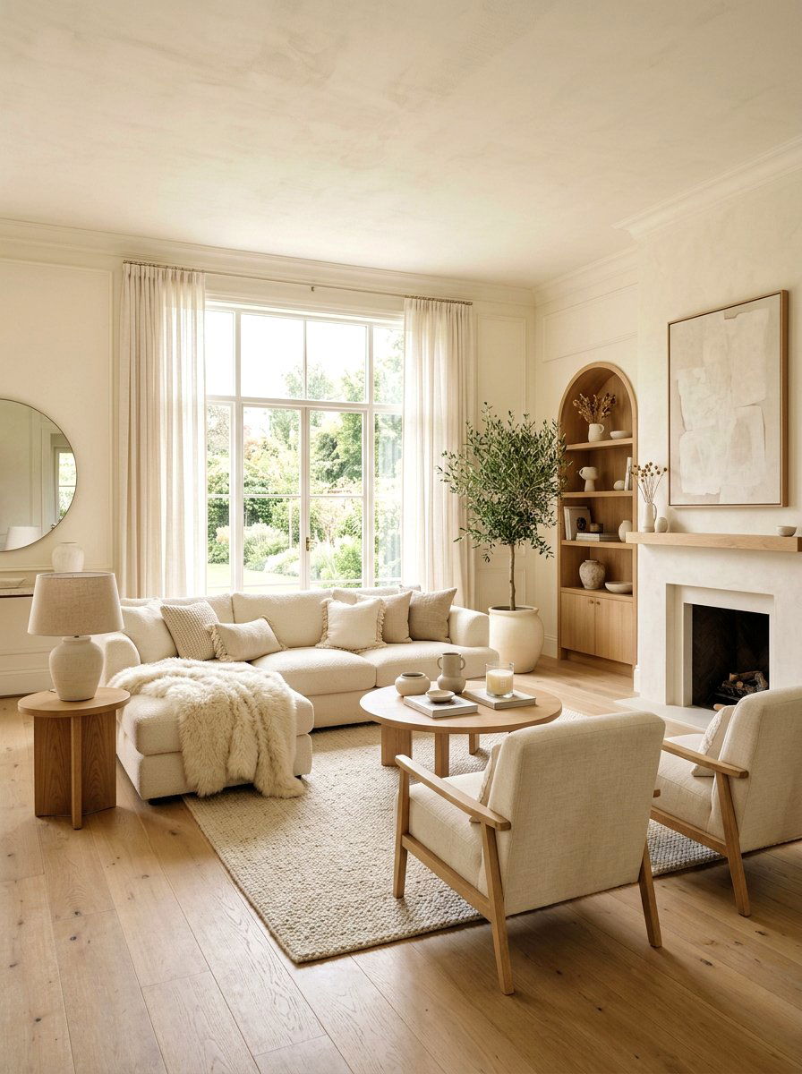 Soft ivory living room - 30 earth tone living space ideas