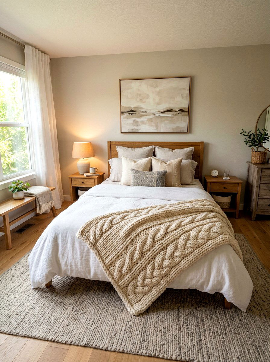 Soft knit throw blanket - 30 calm sensory bedroom decor ideas