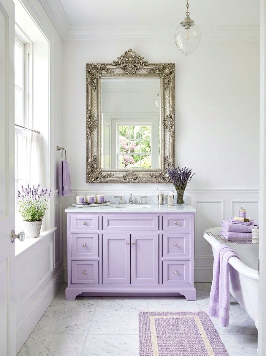 Soft lavender bathroom vanity - 30 painted bathroom vanity ideas