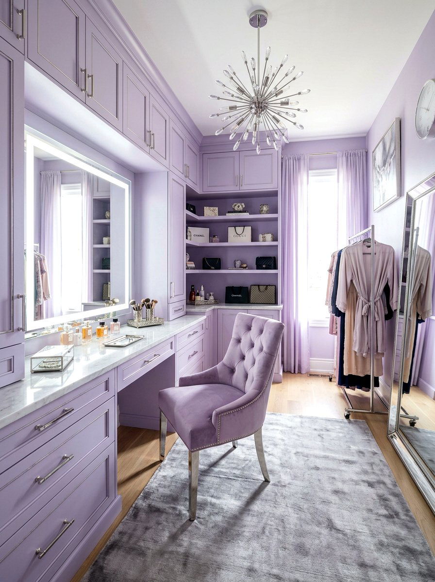 Soft lavender glam dressing room - 30 glam closet ideas