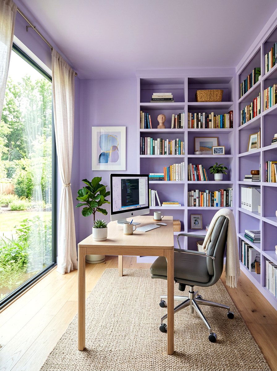 Soft lavender home office - 30 spring color drench ideas