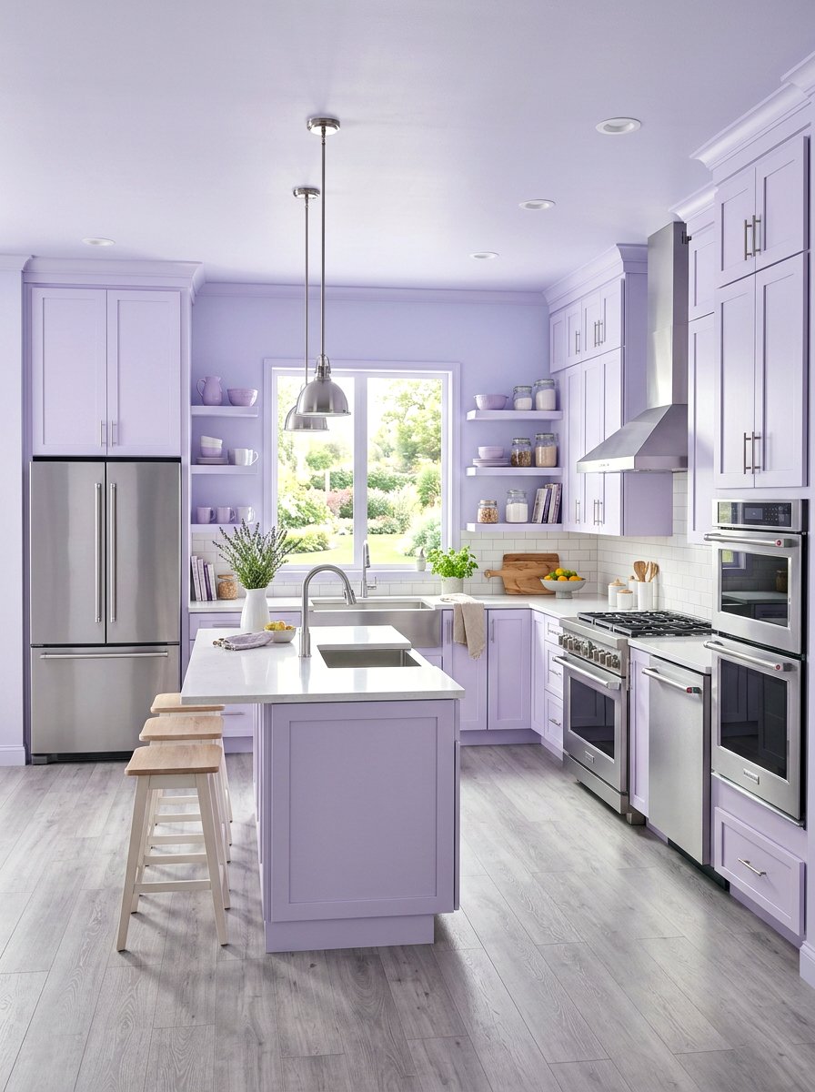Soft lavender kitchen - 30 color drenched kitchen ideas