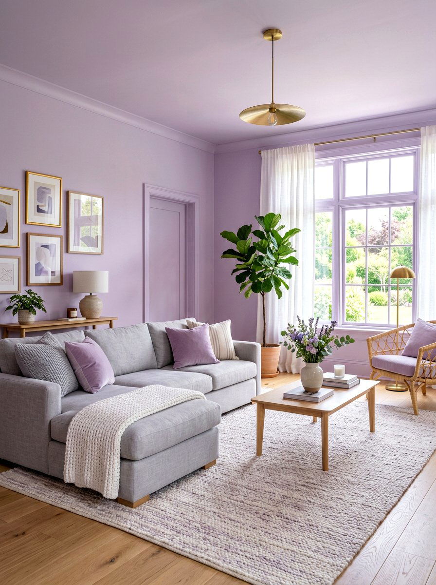 Soft lilac paint - 30 lilac living room ideas