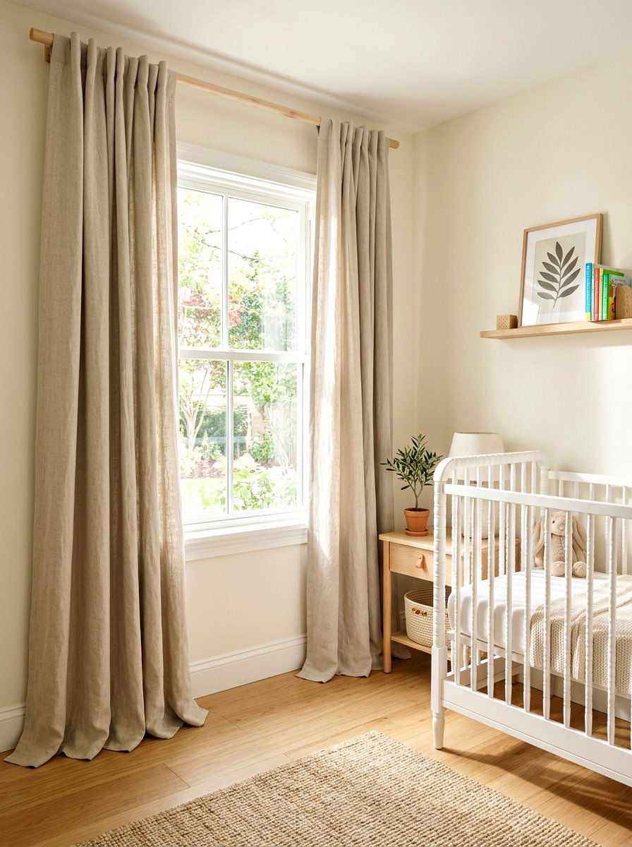 Soft linen nursery drapery - 30 romantic baby room ideas