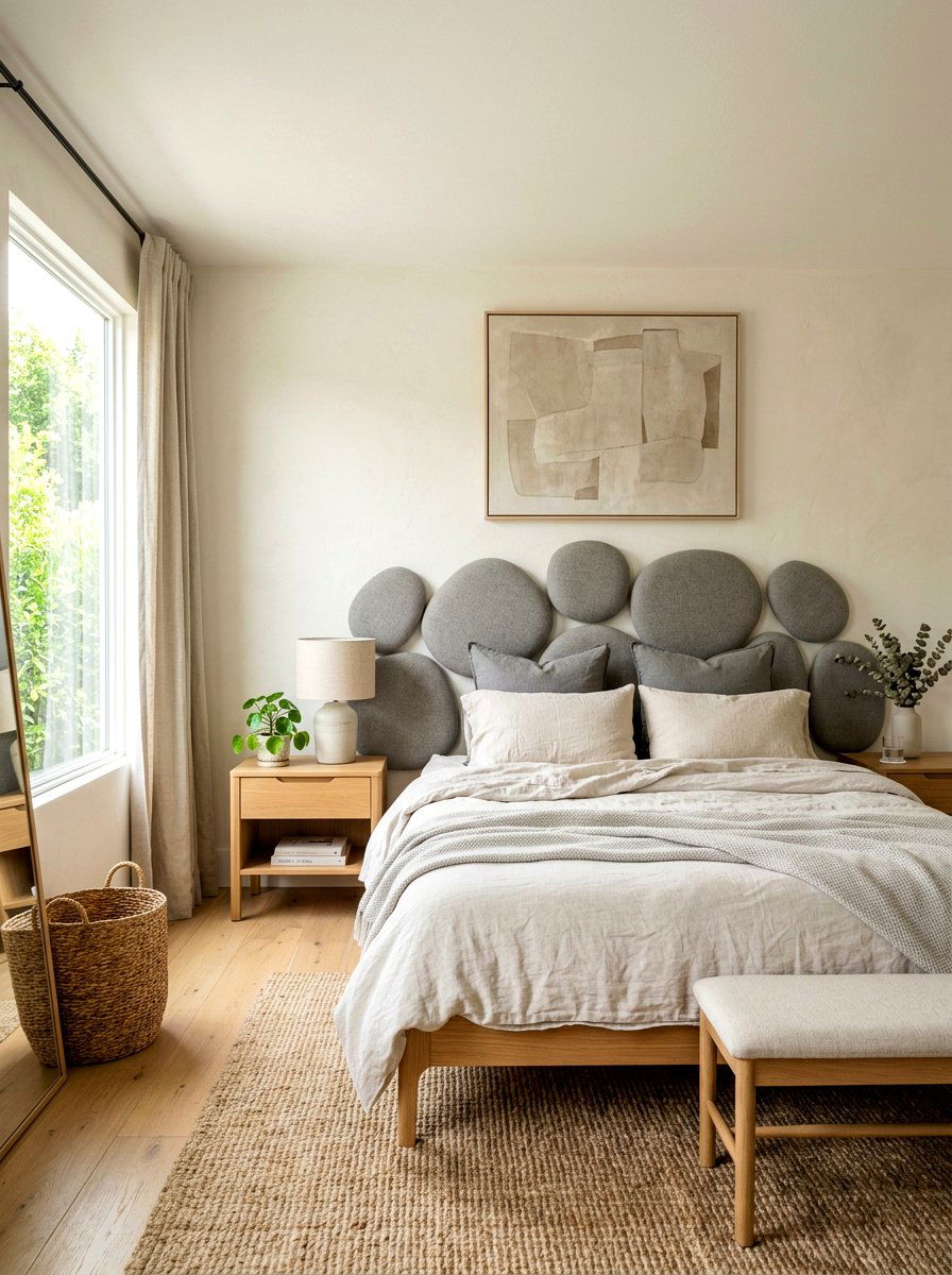 Soft pebble headboard - 30 sculptural headboard ideas