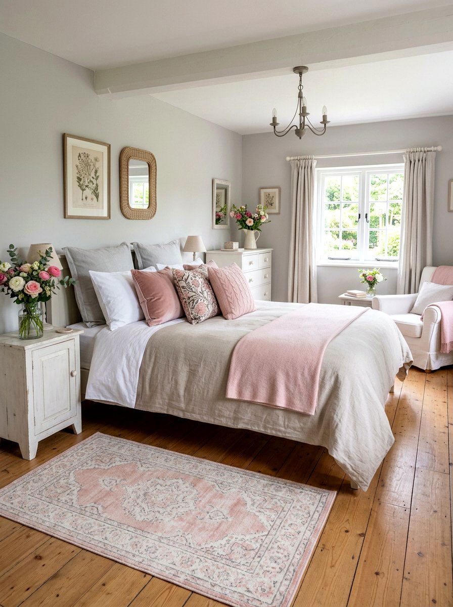 Soft pink accents - 30 romantic cottage bedroom ideas