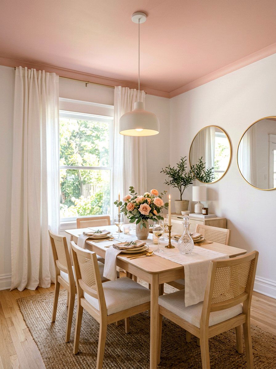 Soft pink dining room ceiling - 30 painted ceiling dining room ideas