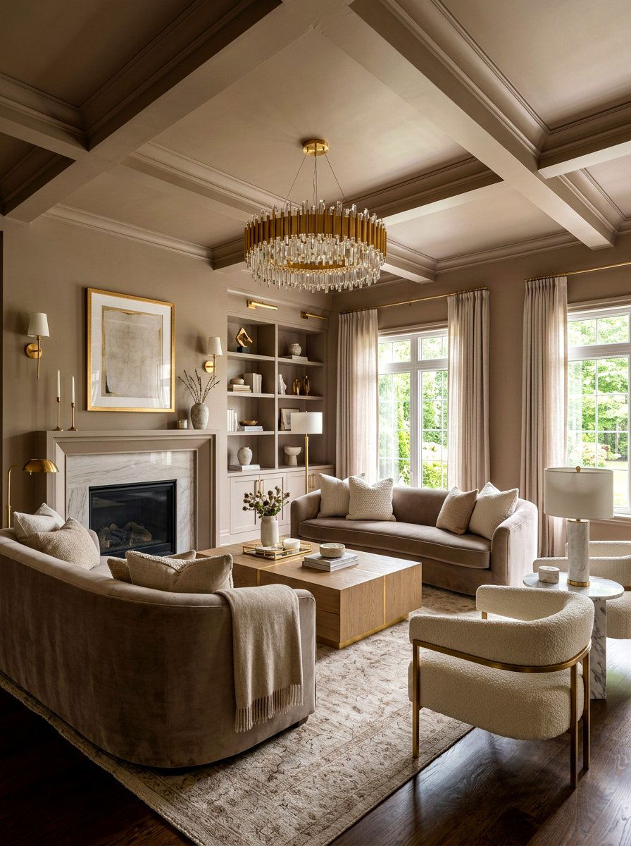 Soft taupe painted ceiling - 30 ceiling drench living room ideas