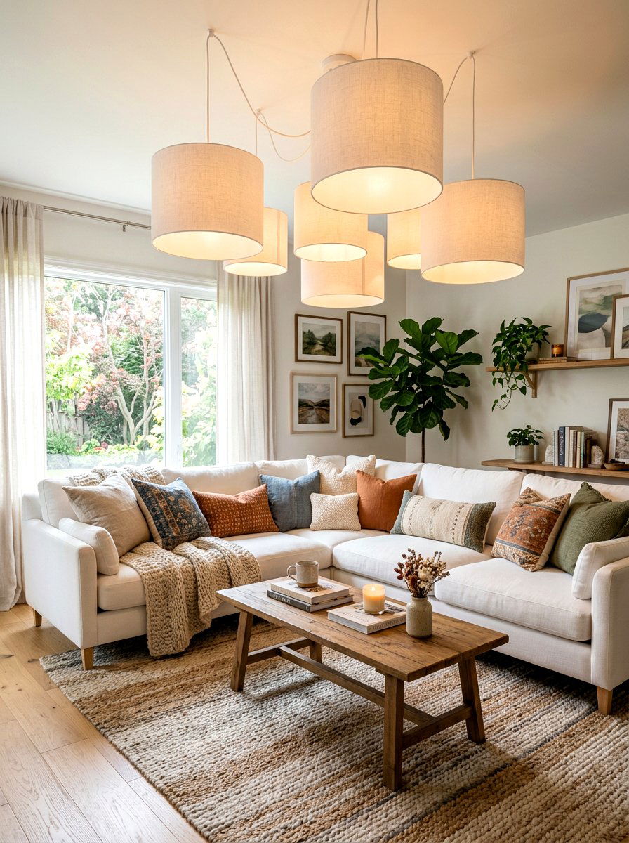 Soft white fabric pendant - 30 dramatic pendant cluster ideas