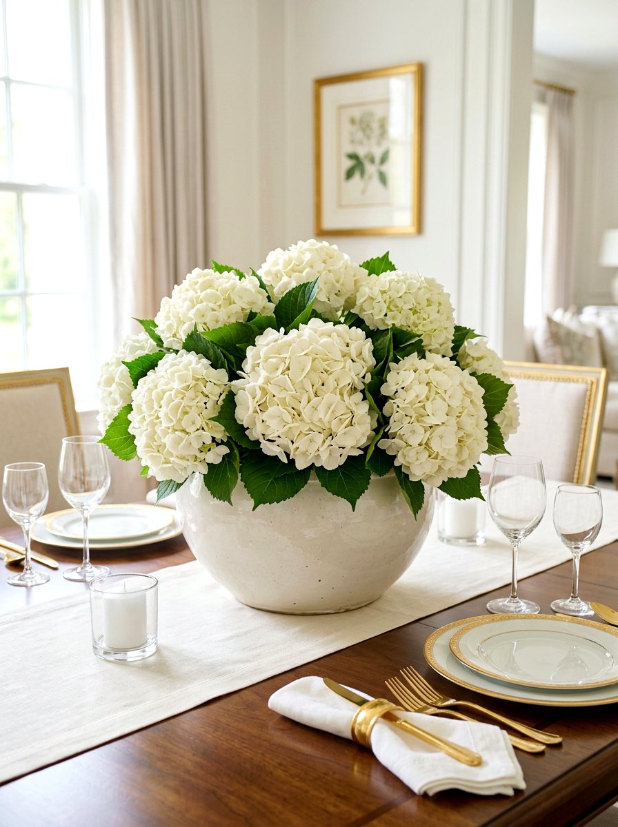 Soft white hydrangea - 30 neutral tablescape ideas