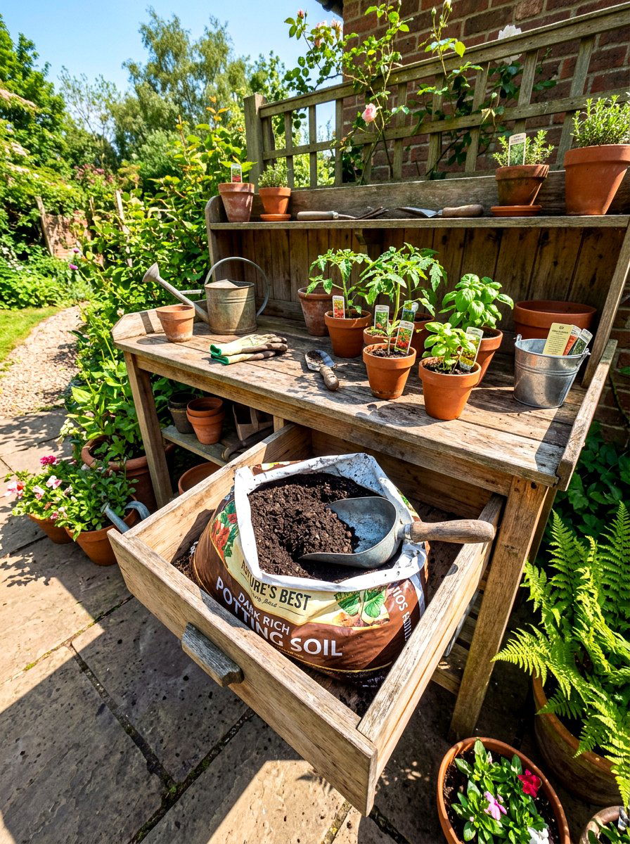 Soil Storage Bin - 30 potting bench storage ideas