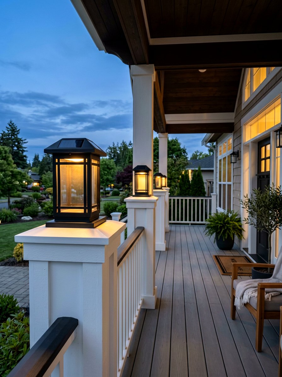 Solar Column Cap Light - 30 porch columns decor ideas