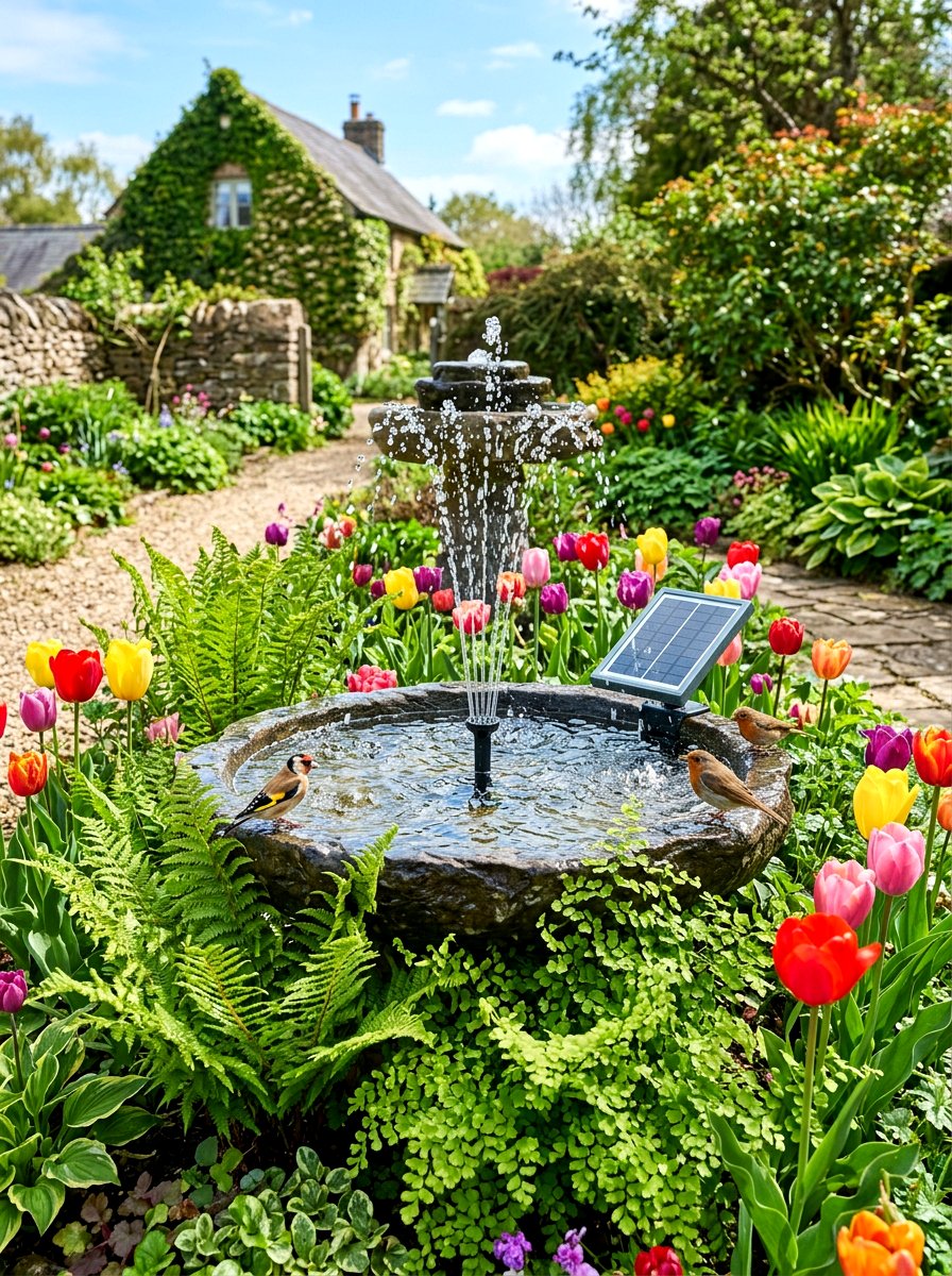 Solar Fountain Bird Bath - 30 bird bath ideas