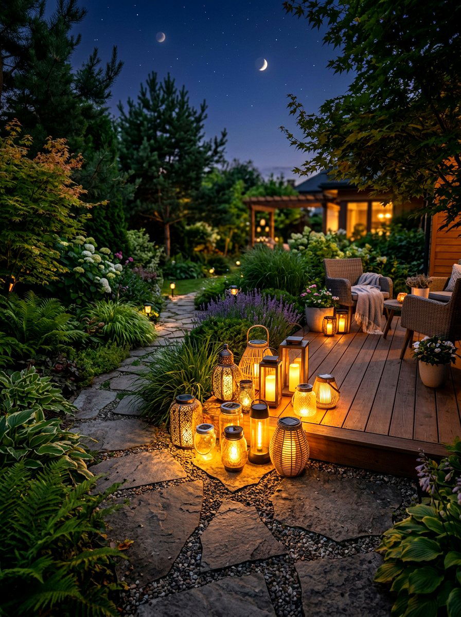 Solar Lantern Cluster - 30 lantern cluster patio ideas