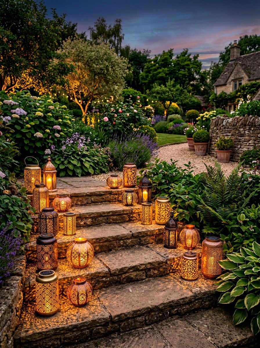 Solar Lantern Display - 30 terrace garden ideas