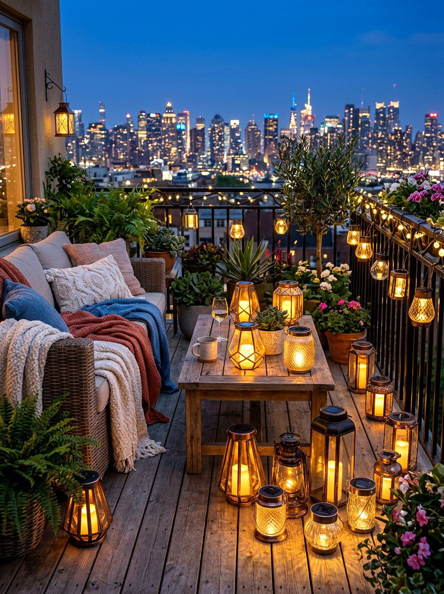 Solar Lanterns For Balcony - 30 balcony cafe apartment ideas