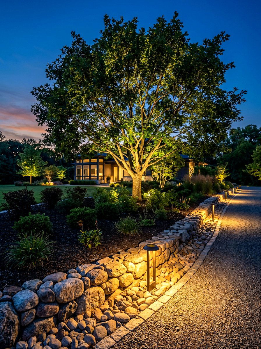 Solar Light Perimeter - 30 tree border landscaping ideas