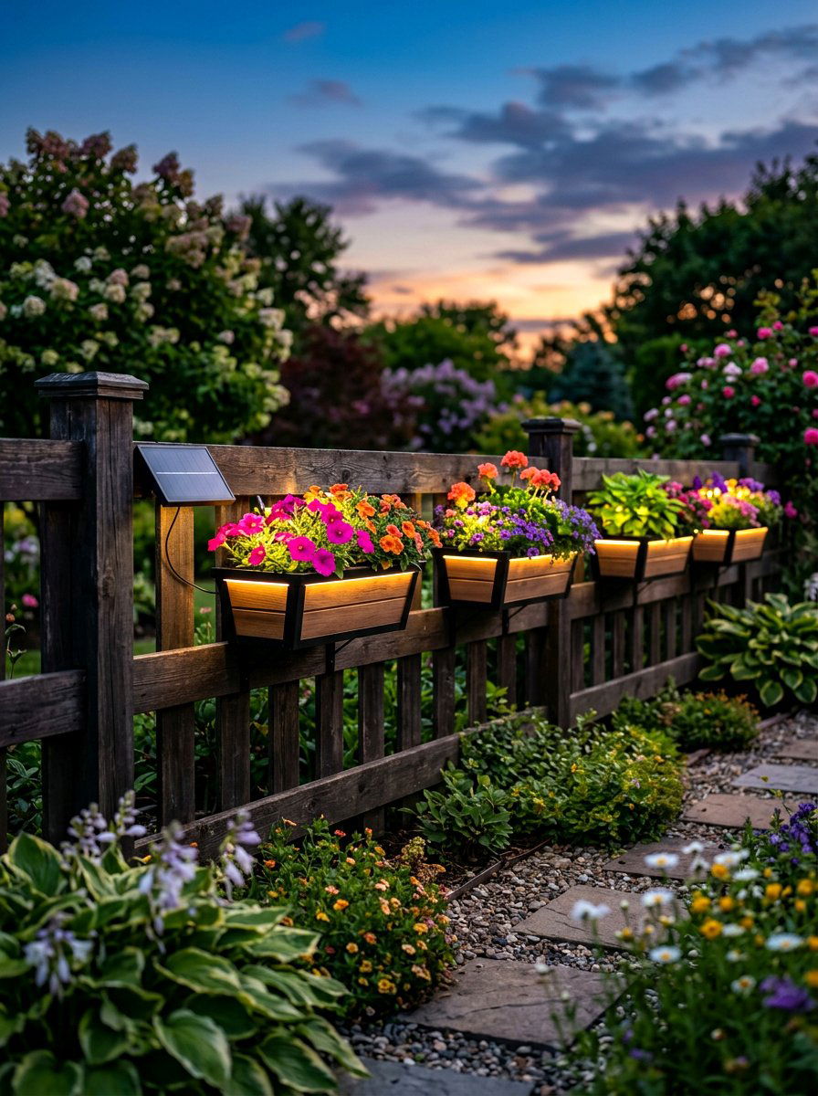 Solar Light Planter - 30 fence planter ideas
