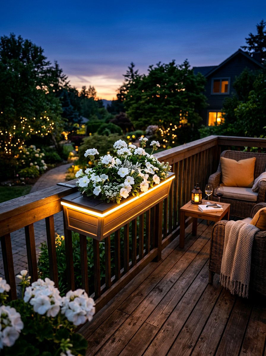 Solar Light Railing Box - 30 railing planter box ideas