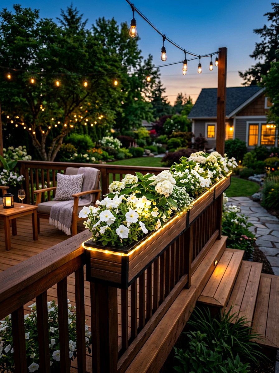 Solar Light Railing Planter - 30 deck railing planter ideas