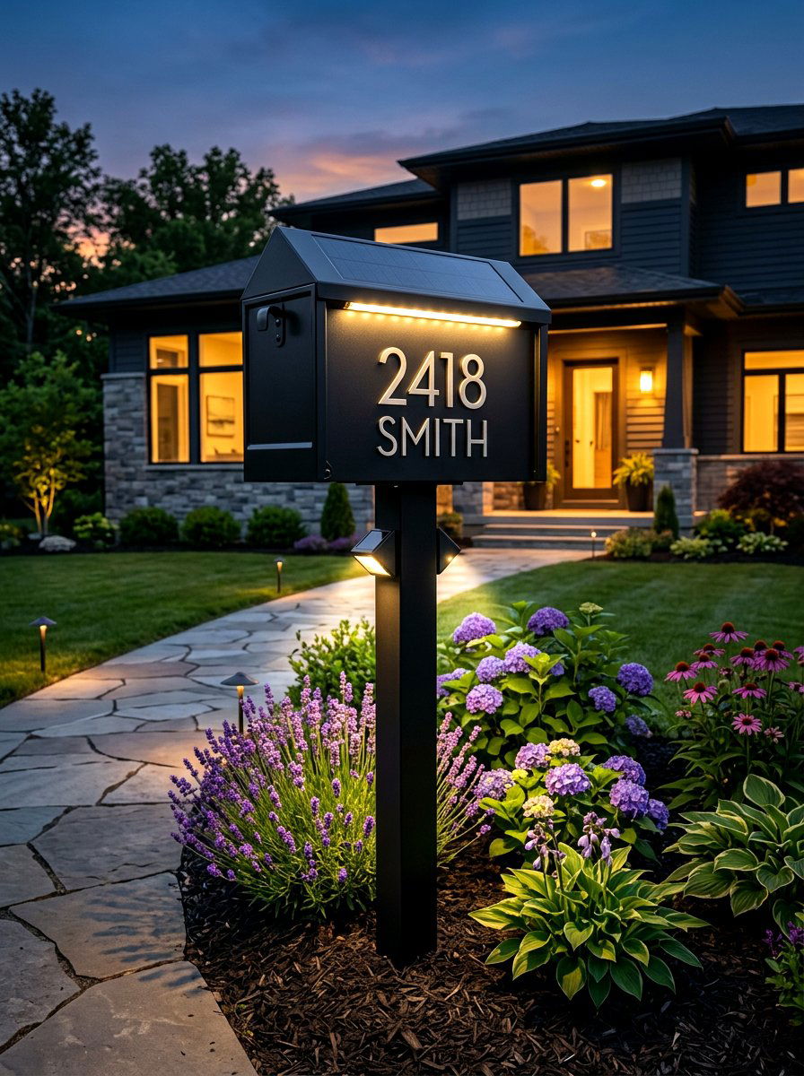 Solar Lighted Mailbox - 30 mailbox landscaping ideas