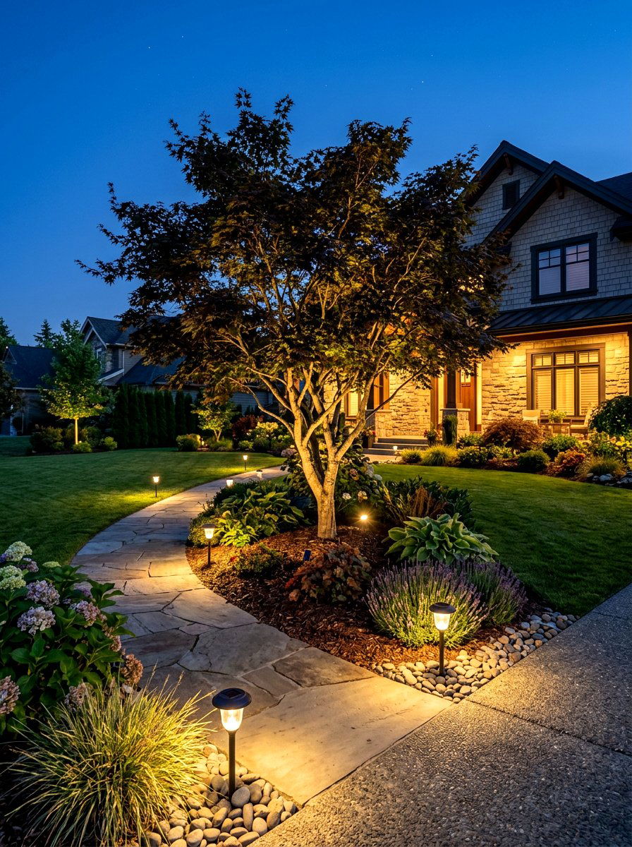 Solar Lighting Front Yard Island - 30 front yard island bed ideas