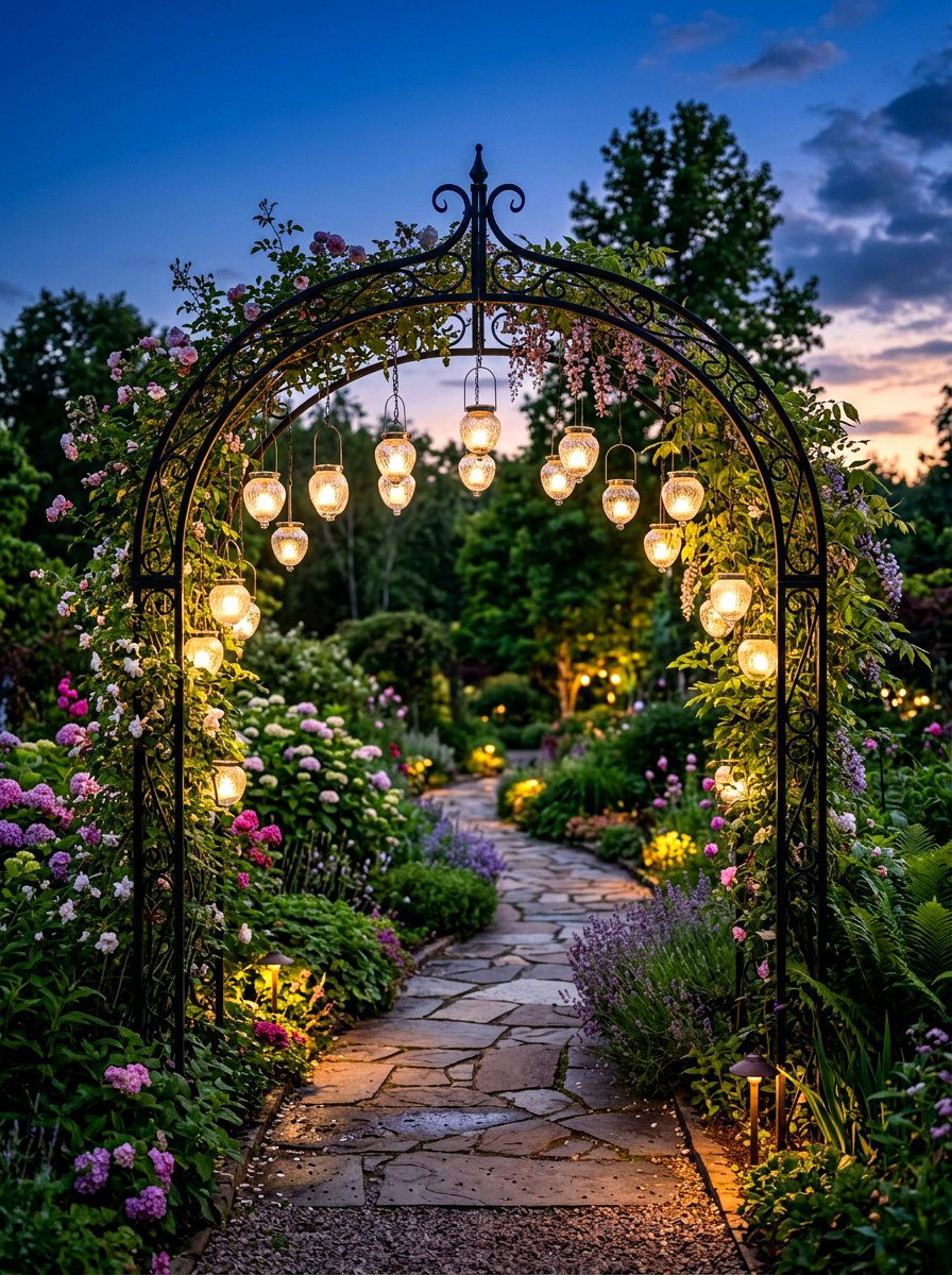Solar Lit Garden Arch - 30 arbor entrance ideas