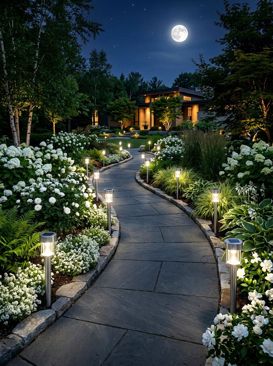 Solar Path Light Moonlight Garden - 30 moonlight garden ideas