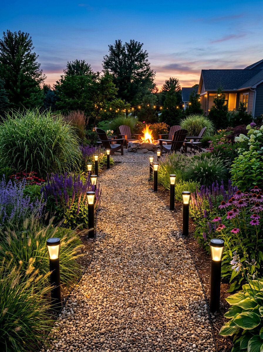 Solar Path Lights Fire Pit Walkway - 30 fire pit lighting ideas