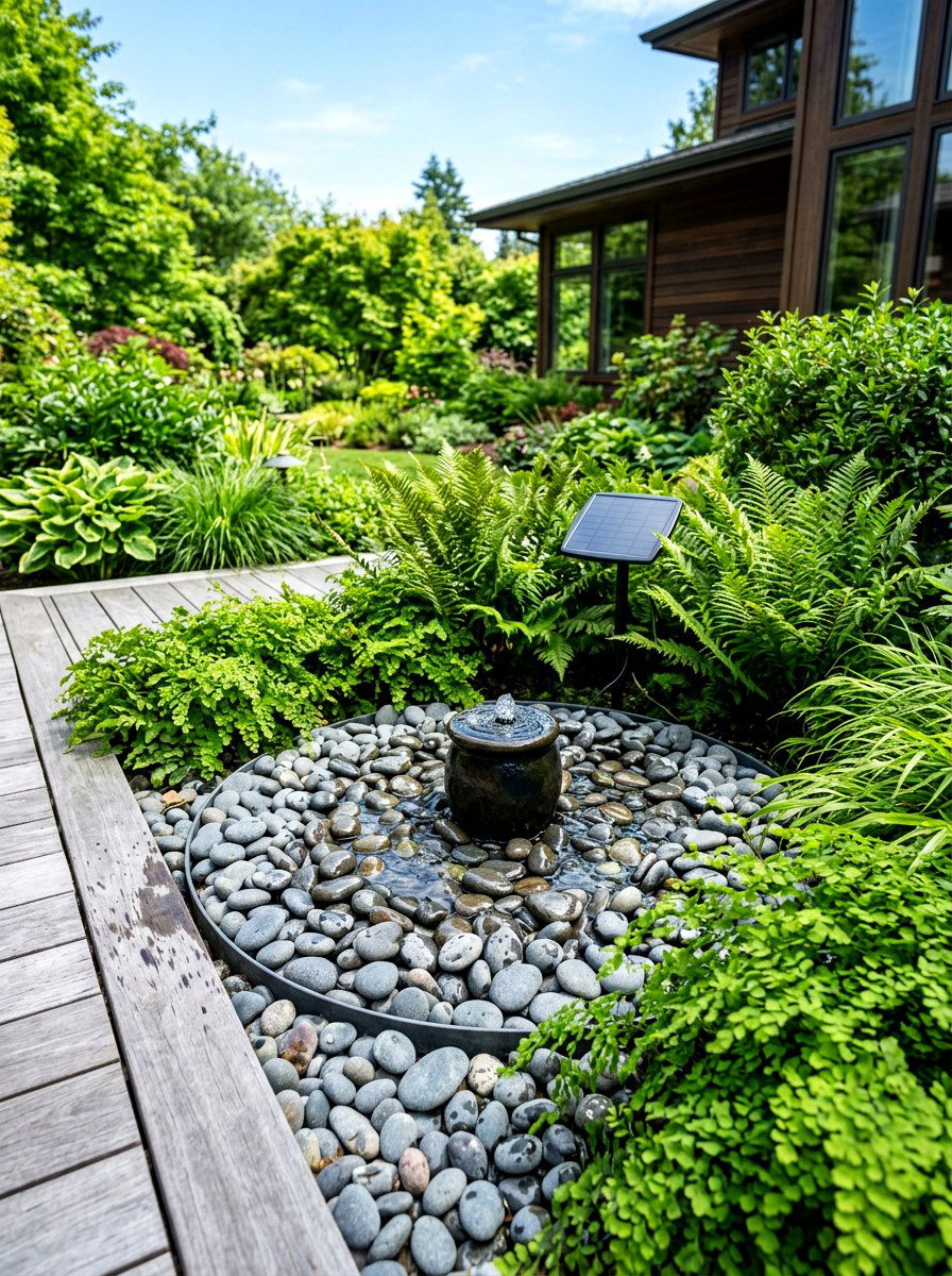 Solar Pebble Fountain - 30 solar fountain ideas