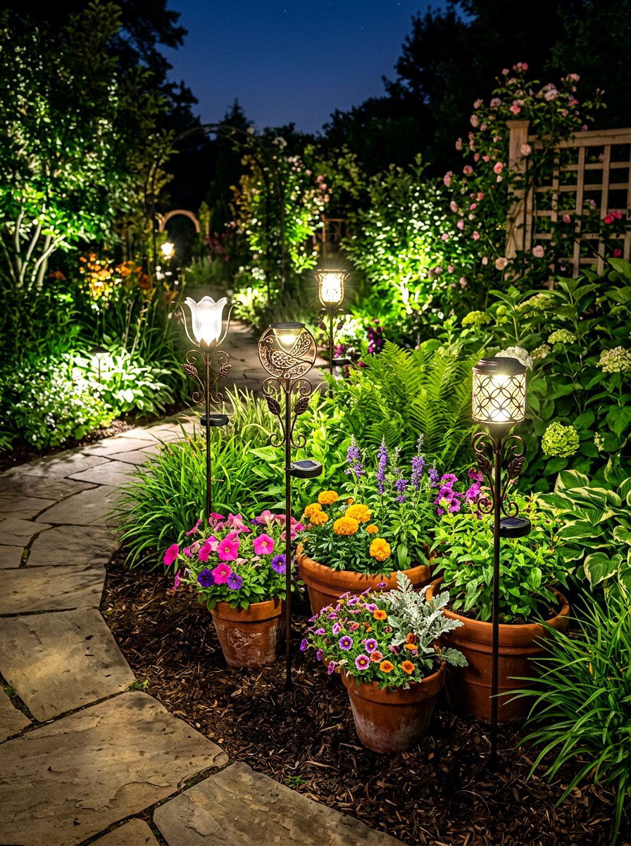 Solar Plant Stakes - 30 apartment patio mood lighting ideas