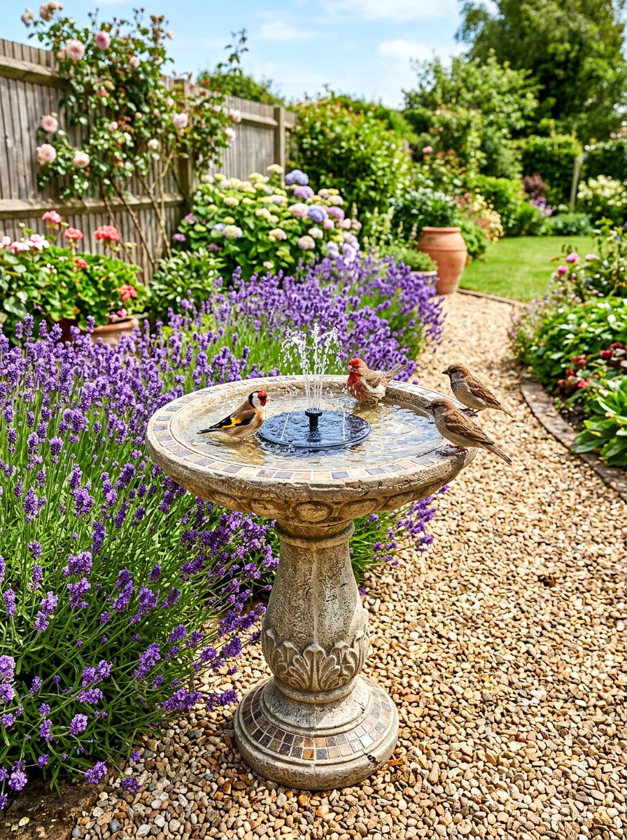 Solar Power Bird Bath - 30 backyard water feature ideas
