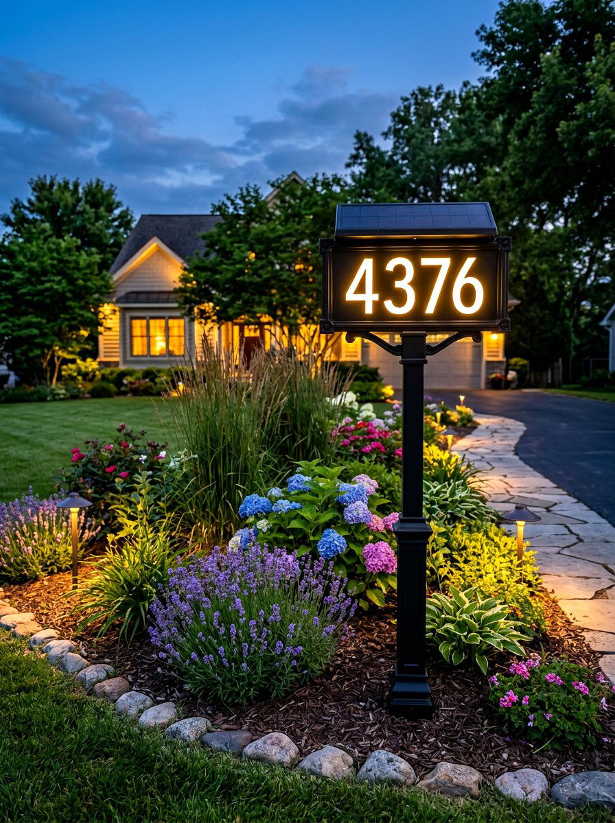 Solar Powered Address Sign - 30 house number display ideas