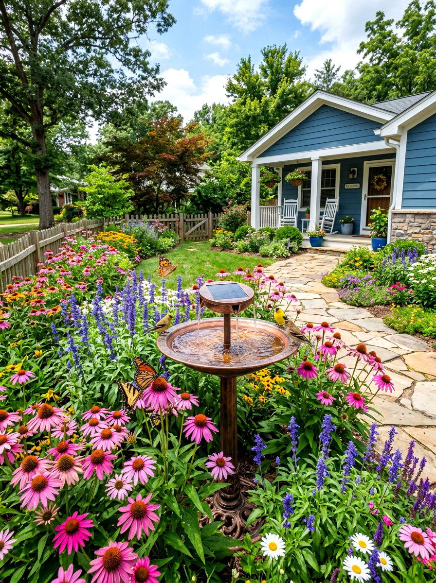 Solar Powered Birdbath Fountain - 30 entry fountain landscaping ideas