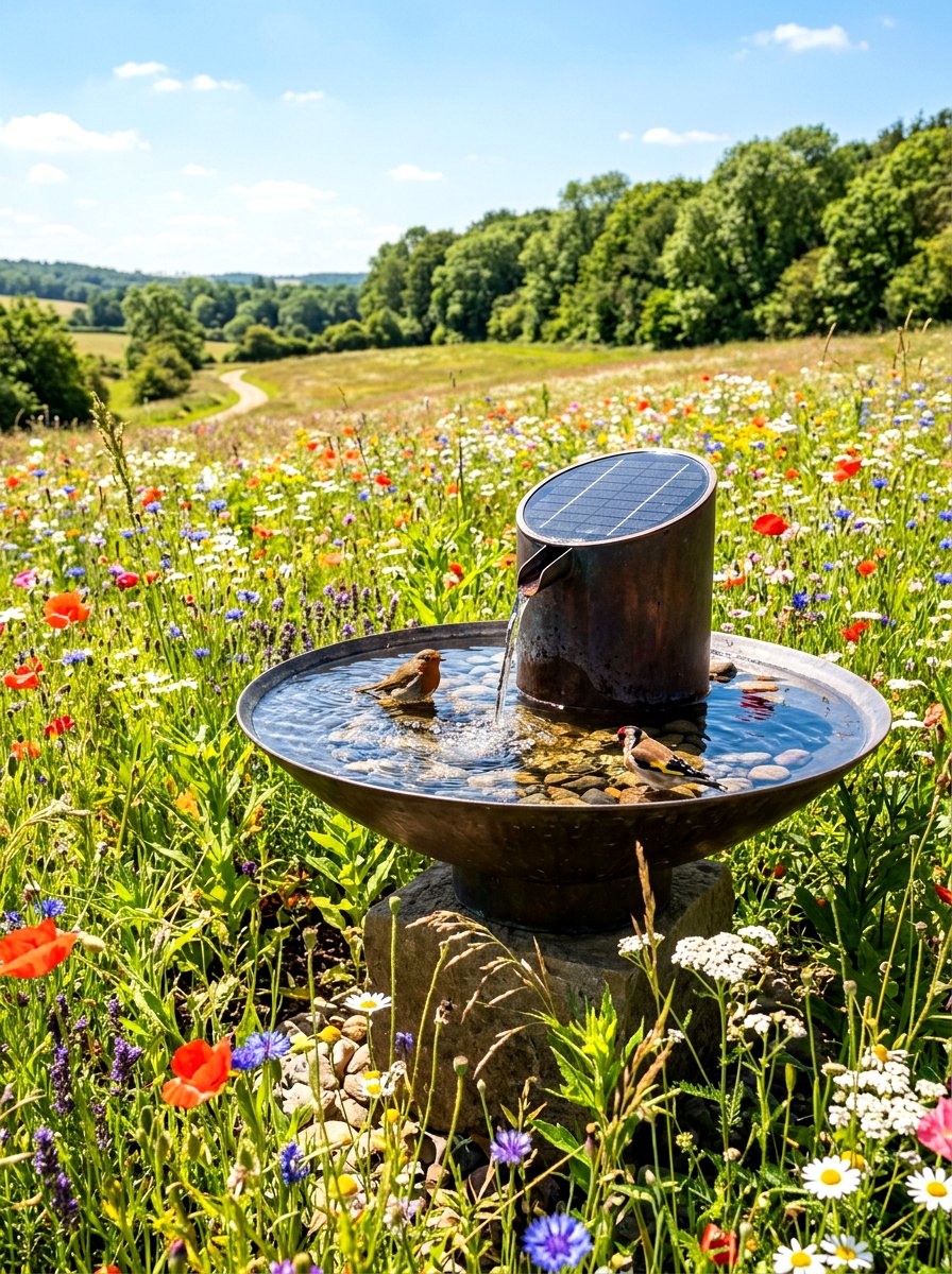 Solar Powered Fountain - 30 garden fountain ideas