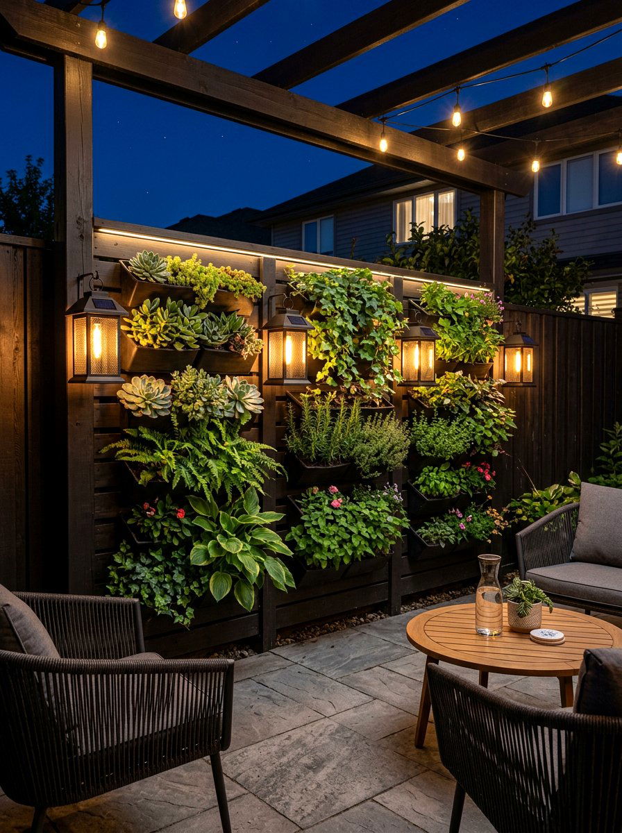 Solar Powered Lantern Wall - 30 candle lantern patio ideas