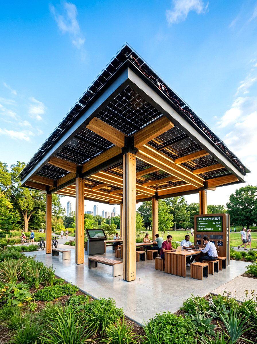 Solar Powered Pavilion - 30 backyard pavilion lounge ideas