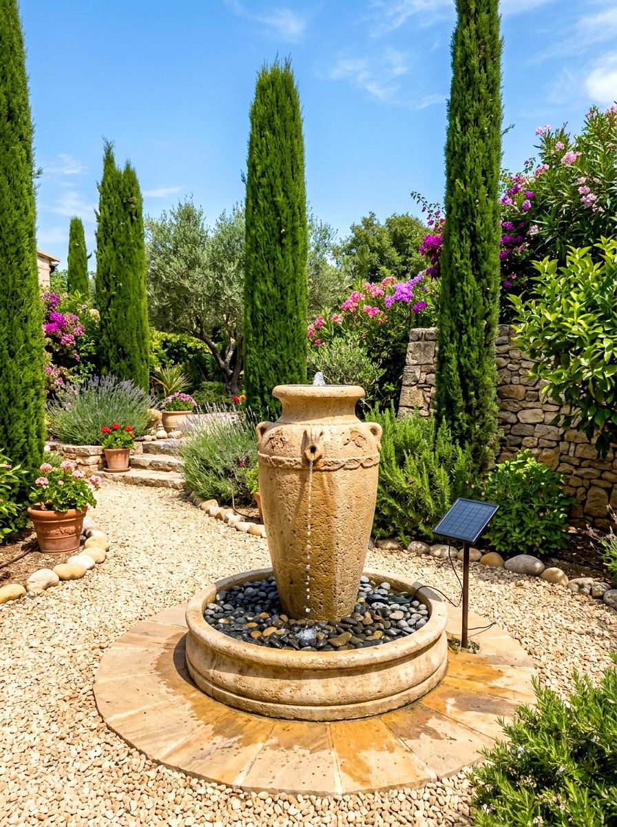 Solar Powered Urn Water Feature - 30 solar fountain ideas