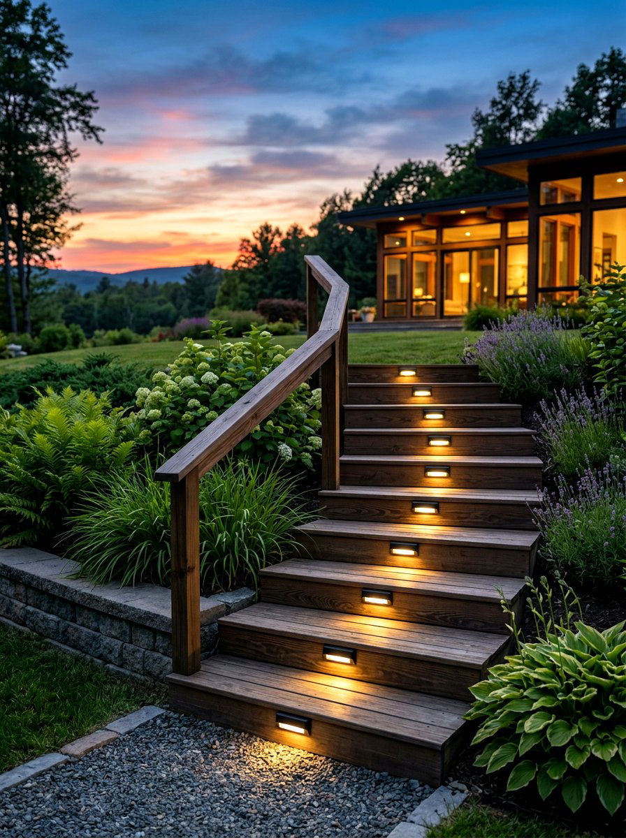 Solar Step Lights - 30 front steps decor ideas