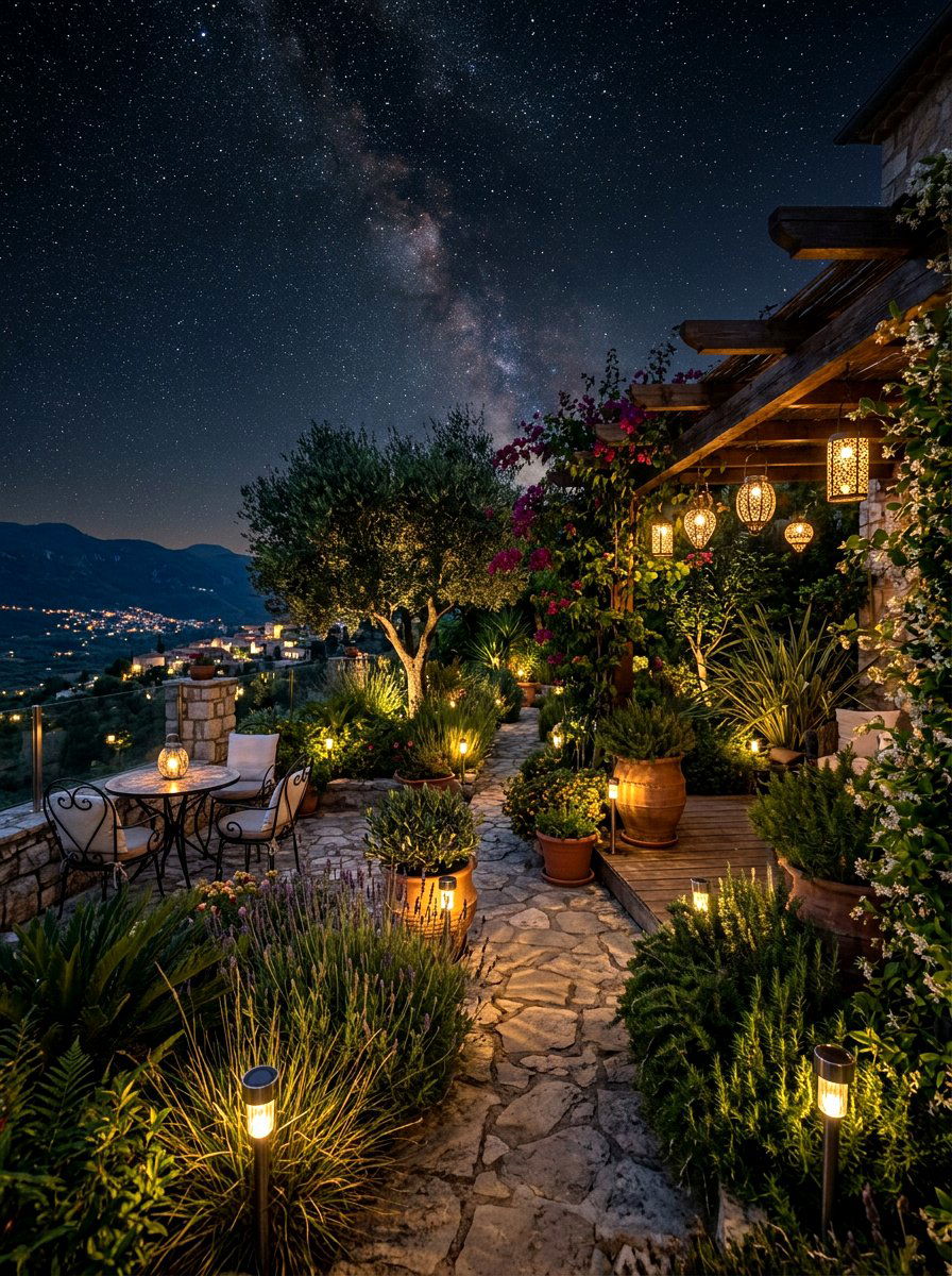 Solar Terrace Lighting - 30 small terrace garden ideas