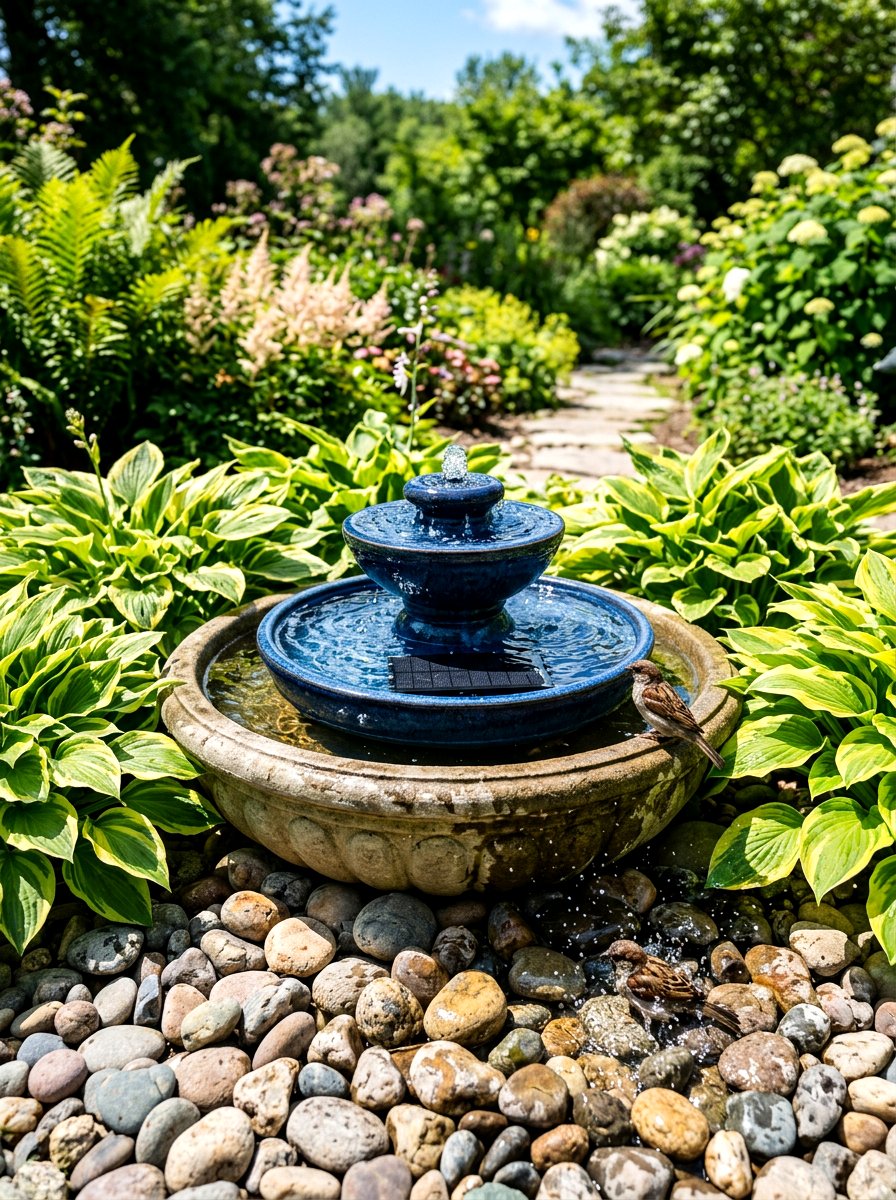 Solar Water Fountain - 30 bird friendly backyard ideas