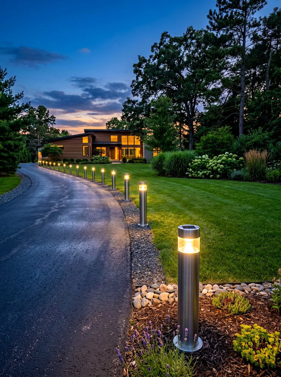 Solar driveway lights - 30 driveway entrance ideas