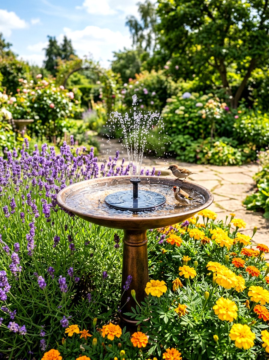 Solar fountain bird bath - 30 front yard bird bath ideas