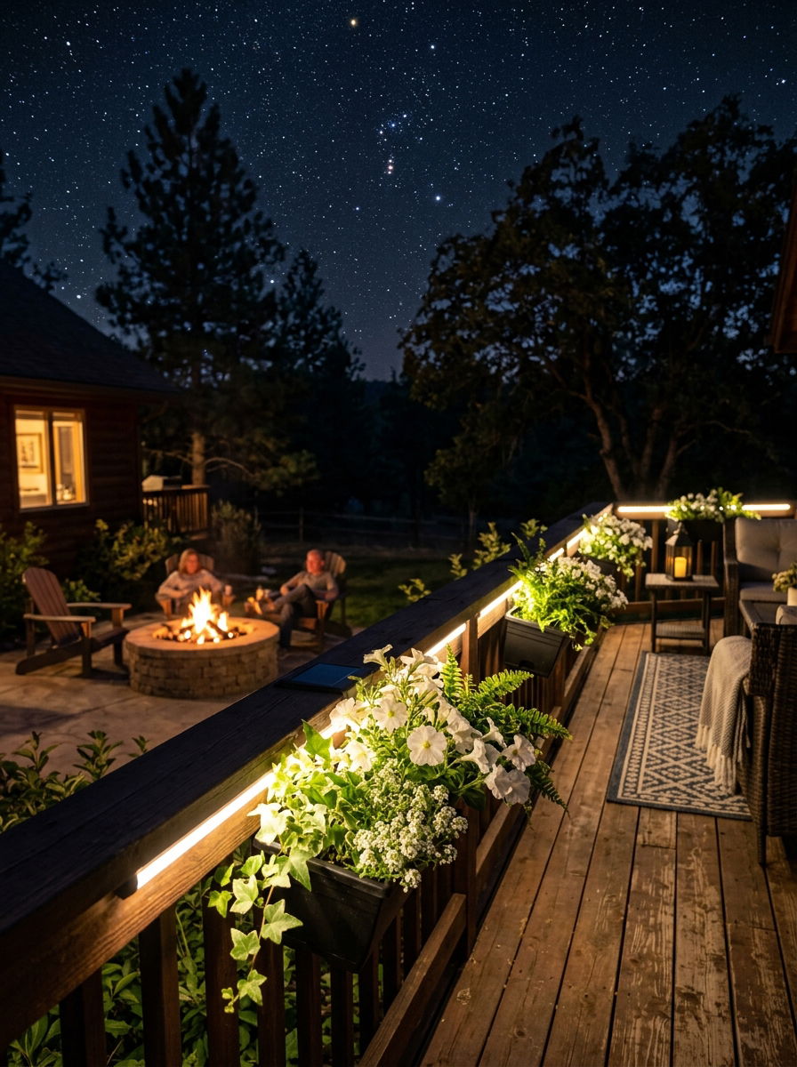 Solar light railing planter - 30 railing planter ideas