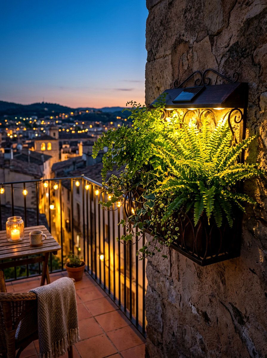 Solar light wall planter - 30 balcony planter wall ideas