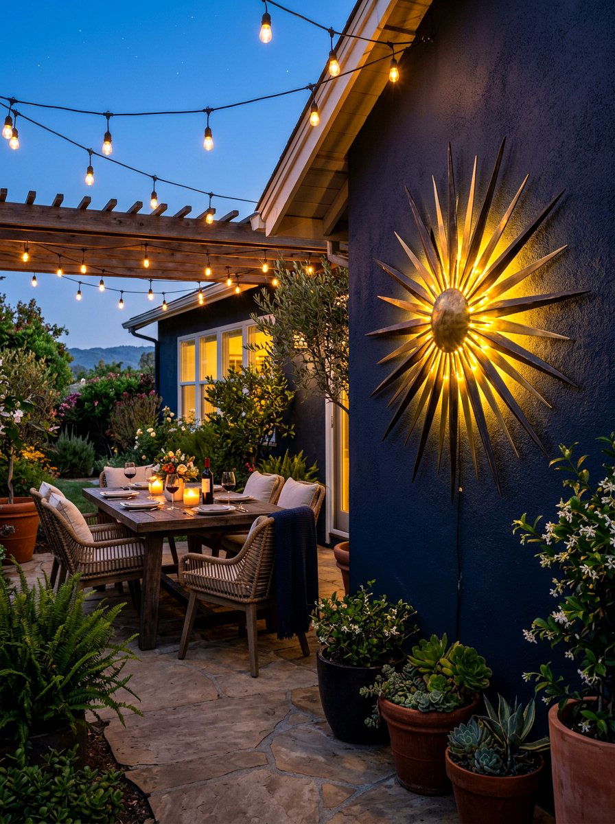 Solar light wall sculptures - 30 outdoor wall art ideas