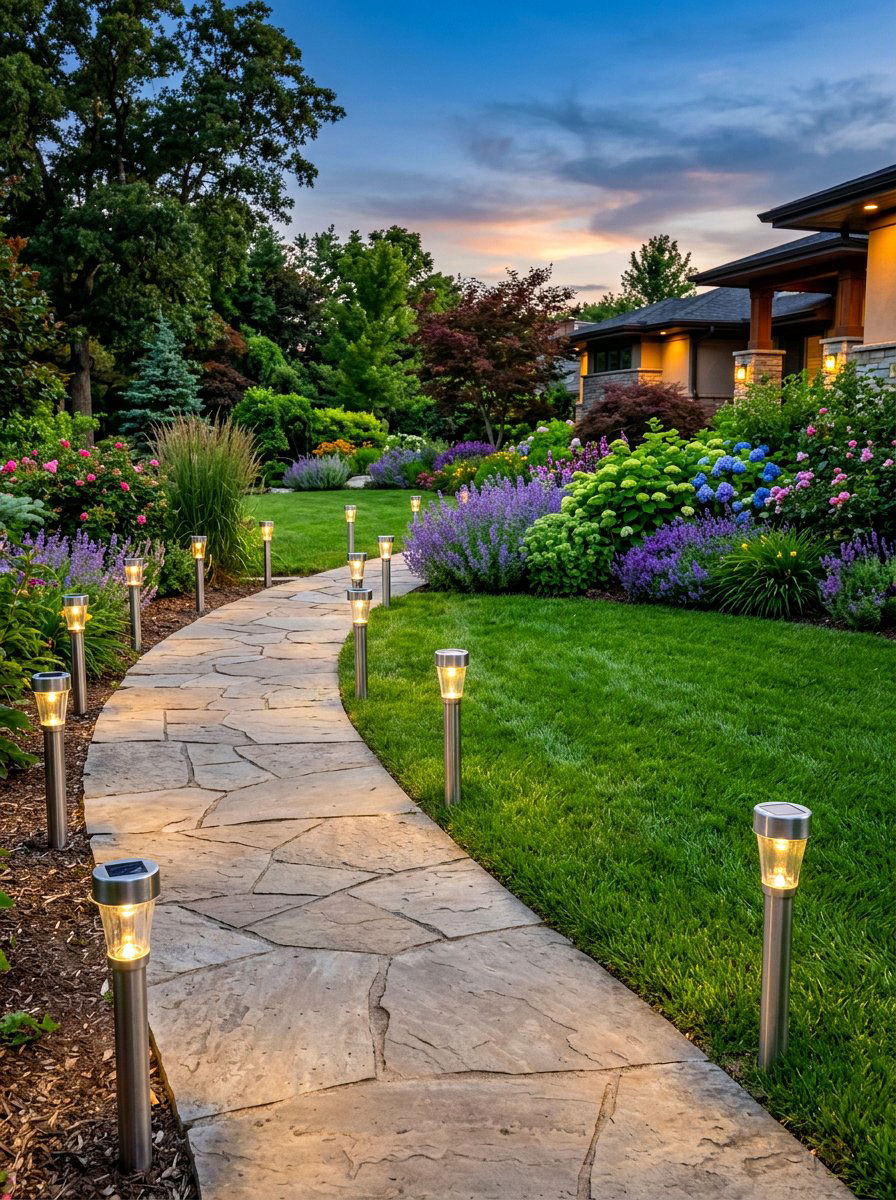 Solar pathway lights - 30 simple curb appeal ideas