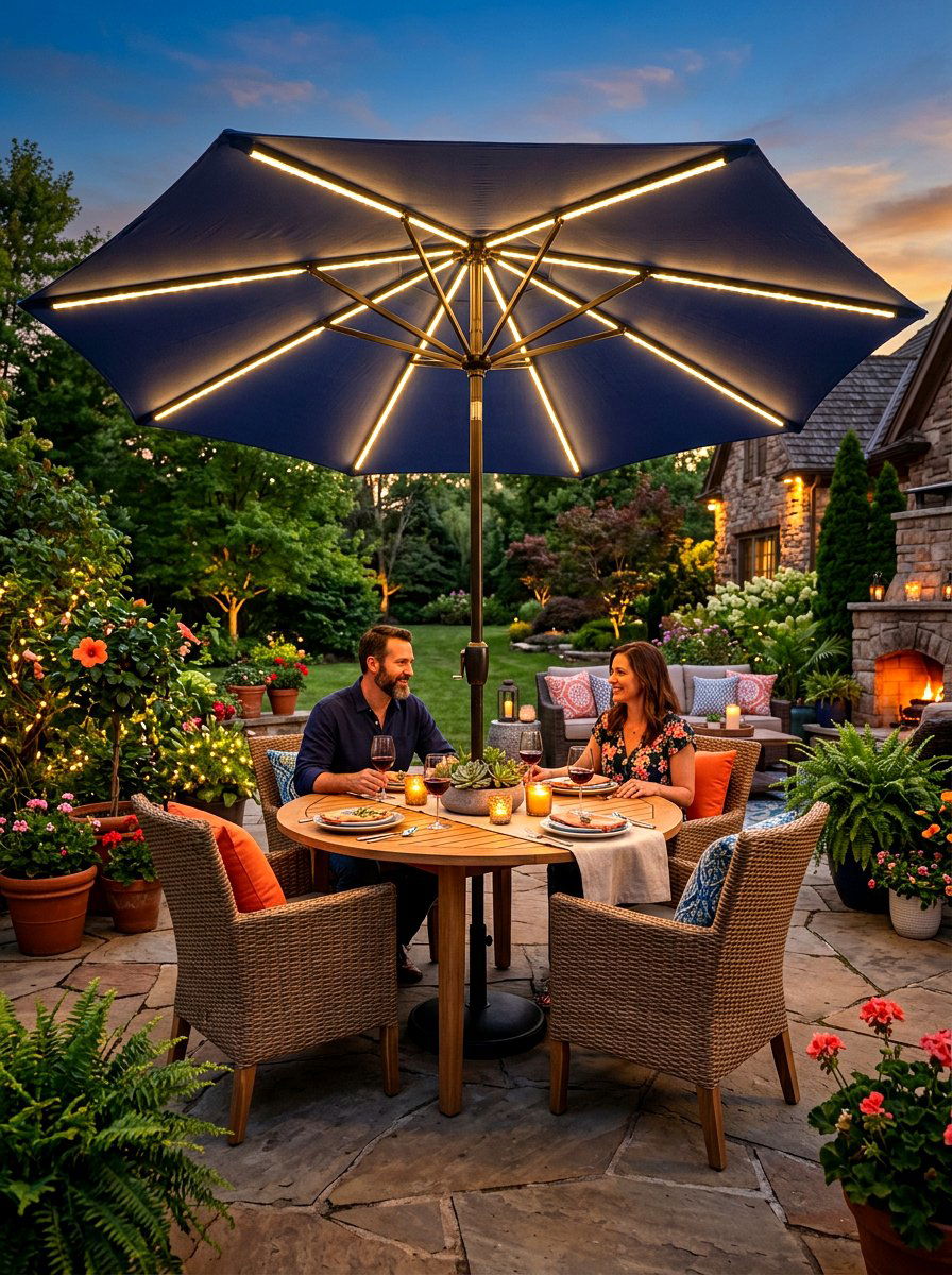 Solar patio umbrella lights - 30 solar garden lighting ideas