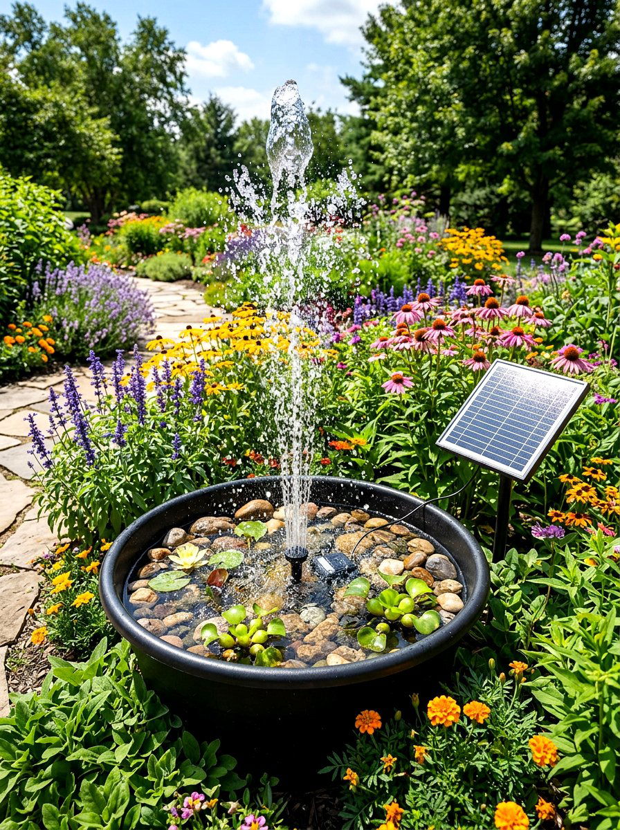 Solar powered fountain pond - 30 small pond ideas